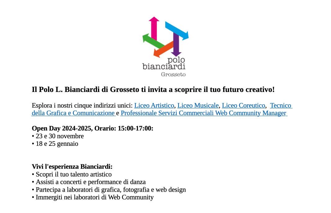 Il Polo L. Bianciardi di Grosseto ti invita a scoprire il tuo futuro creativo!